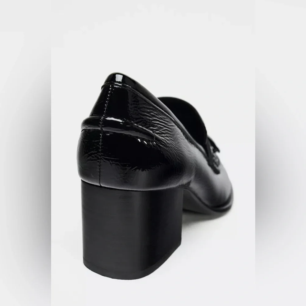 Zara | FAUX PATENT TASSELED LOAFERS | Black | Women’s Size 9, 40 - Picture 5 of 7